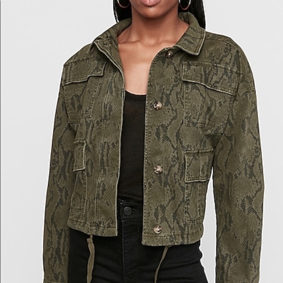 Express Jackets & Blazers - Express Green Snakeskin Print Twill Jacket XL